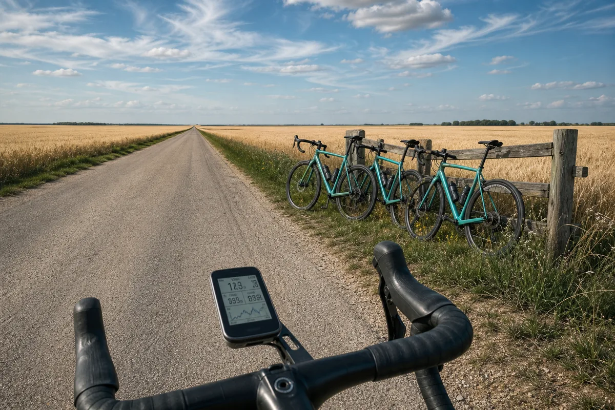 Compteur de vélo fixé au cintre affichant les données d’une séance en cours